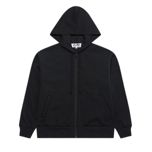 CDG-Play-Black-Zip-Hoodie-Red-Invader-Heart-Blue-Emblem Comme Des Garcons Play Black Zip-Up Hoodie
