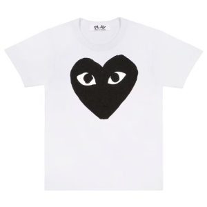 Shop the Comme des Garçons PLAY Black Heart White T-Shirt, crafted from premium cotton with the iconic black heart logo. Enjoy authentic style, comfort, and fast US shipping.